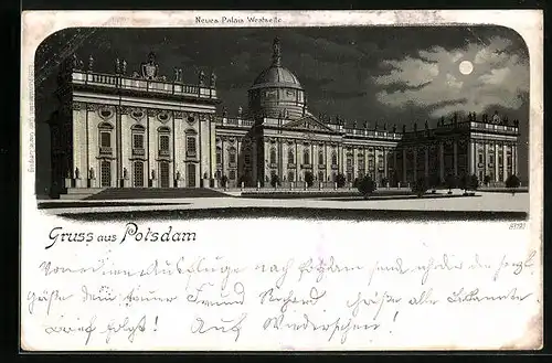 Mondschein-Lithographie Potsdam, Neues Palais - Westseite