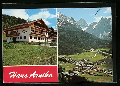 AK Moos in Sexten, Pension Haus Arnika, Ortsansicht aus der Vogelschau