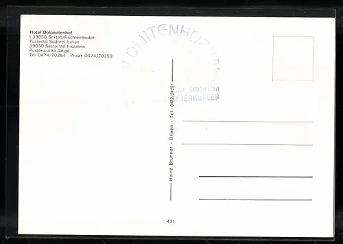 AK Sexten, Hotel Dolomitenhof, Fischleinboden