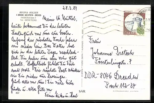 AK Moos in Sexten, Haus Regina Holzer, Ortsansicht