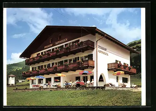 AK Moos in Sexten, Pension Alpenblick mit Terrasse