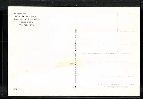 AK Moos in Sexten, Pasticceria-Cafe-Konditorei Happacher, Innenansicht