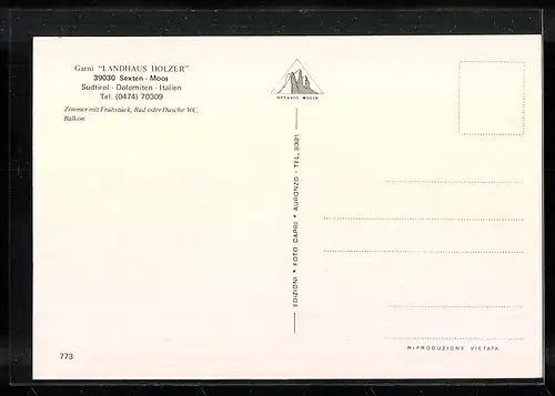 AK Moos in Sexten, Garni Landhaus Holzer