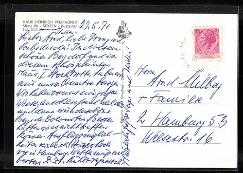 AK Moos in Sexten, Haus Heinrich Pfeifhofer mit Umgebung