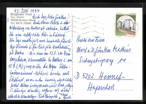 AK Moos in Sexten, Berghotel Tyrol von einer Wiese aus