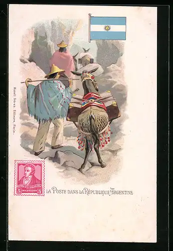 Lithographie La Poste dans la République Argentine, Esel