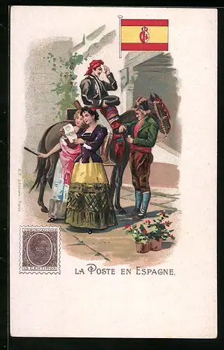 Lithographie La Poste en Espagne
