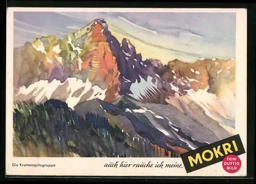 AK Werbekarte Mokri Tabak, Landschaft der Krottenspitzgruppe