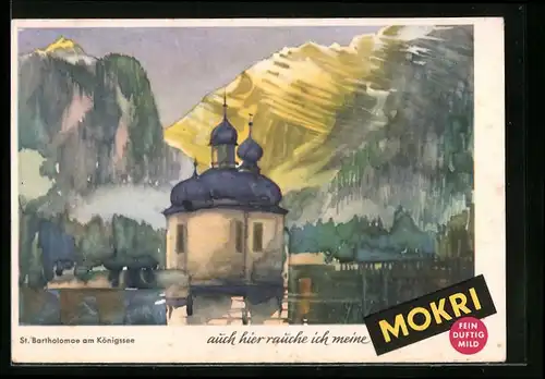 AK Werbekarte Mokri Tabak, St. Bartholomae am Königssee