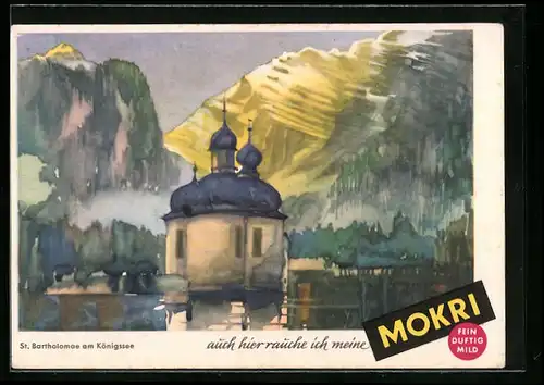 AK Werbekarte Mokri Tabak, St. Bartholomae am Königssee