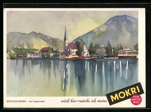 AK Werbekarte Mokri Tabak, Dorfpartie am Tegernsee