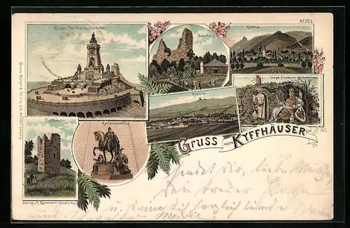 Lithographie Rossla, Denkmal auf dem Kyffhäuser, Gesamtansicht Rossla