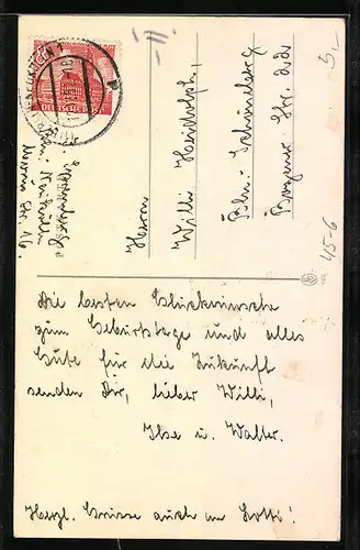 AK Männer beim Kegeln, Im Hintergrund Kellner an der Treppe, Geburtstagsgruss