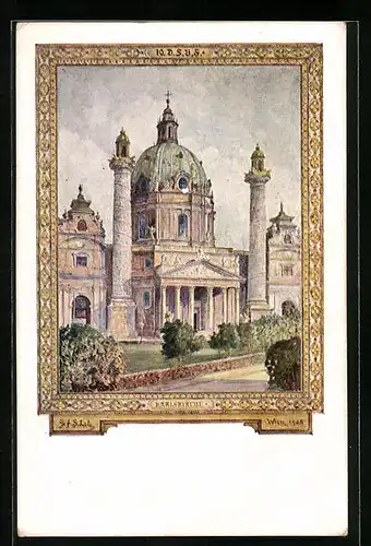 Künstler-AK Wien, Fest-Postkarte des 10. Deutschen Sängerbundesfestes 1928, Karlskirche