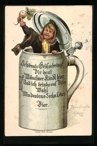 AK Münchner Kindl mit Rettich im Bierkrug