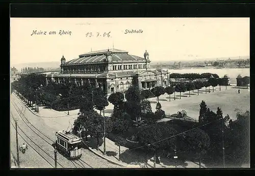 AK Mainz, Strassenbahn an der Stadthalle