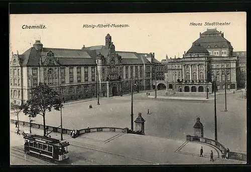 AK Chemnitz, Strassenbahn am Stadttheater