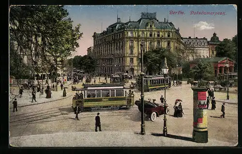 AK Berlin, Strassenbahn am Potsdamerplatz