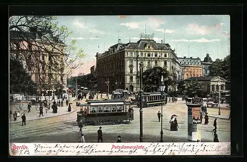 AK Berlin, Strassenbahn am Potsdamerplatz