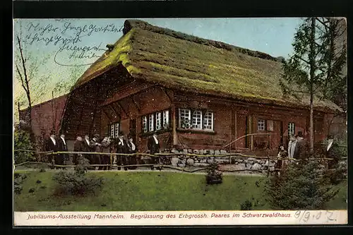 AK Mannheim, Jubiläums-Ausstellung 1907 - Begrüssung des Erbgrossh. Paares vor dem Schwarzwaldhaus