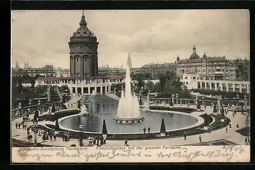 AK Mannheim, Jubiläums-Ausstellung 1907 - Friedrichsplatz mit der grossen Fontaine