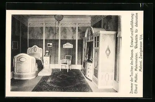 AK München, Ausstellung bemalter Wohnräume 1910 - Zimmer der Tochter des Hauses