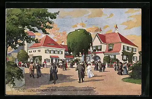 Künstler-AK München, Ausstellung 1908 - Eingang zum Vergnügungspark