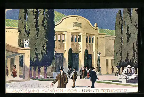 Künstler-AK München, Ausstellung München 1908 - Am Künstlertheater