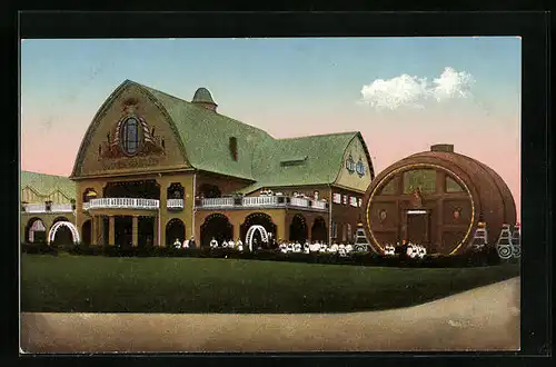 AK Leipzig, Internationale Bauchfachausstellung 1913 - Bayerische Bierhalle mit Riesenfass