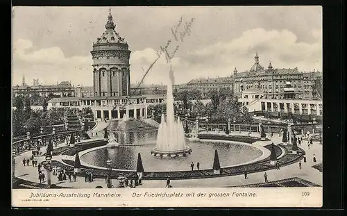 AK Mannheim, Internat. Kunst- und Grosse Gartenbau-Ausstellung 1907 - Friedensplatz mit Fontaine