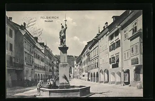 AK Feldkirch, Neustadt mit Brunnen