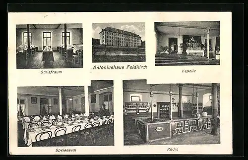 AK Feldkirch, Antoniushaus, Schlafraum, Kapelle, Speisesaal, Küche