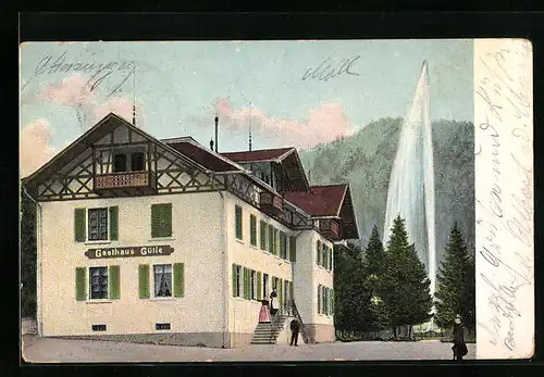 AK Dornbirn, Gasthaus Gütle mit Springbrunnen