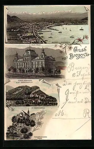 Lithographie Bregenz, Neue Post, St. Gebhardskapelle
