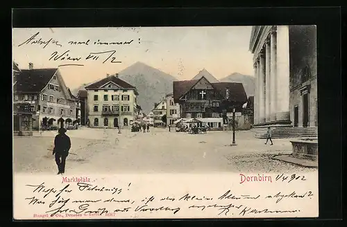 AK Dornbirn, Marktplatz mit Passanten