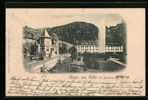 AK Dornbirn-Gütle, Ortspartie mit Grünanlagen und Brunnen