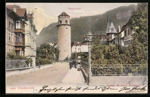 AK Feldkirch, Ortspartie mit Katzenturm