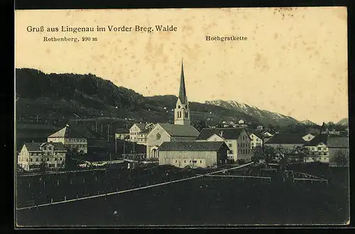 AK Lingenau im Vorder Breg. Walde, Ortspartie mit Kirche, Rothenberg und Hochgratkette