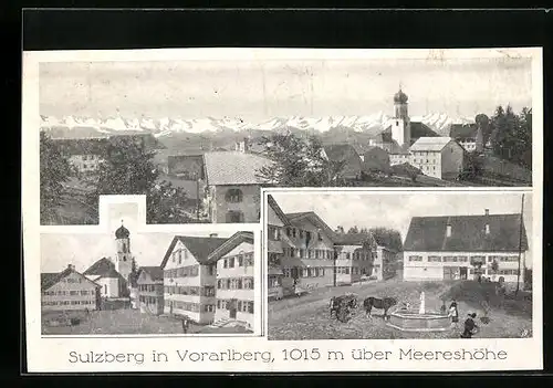 AK Sulzberg, Teilansicht, Platz mit Brunnen, Ortspartie