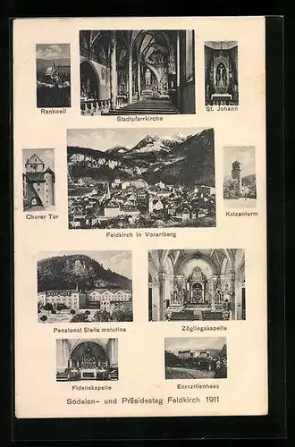 AK Feldkirch, Churer Tor, Katzenturm, Exerzitienhaus