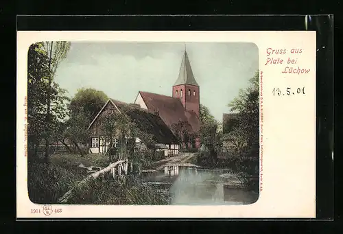 AK Plate b. Lüchow, Ortsansicht mit Kirche