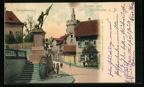AK Weinheim a. B., Platz mit Kriegerdenkmal