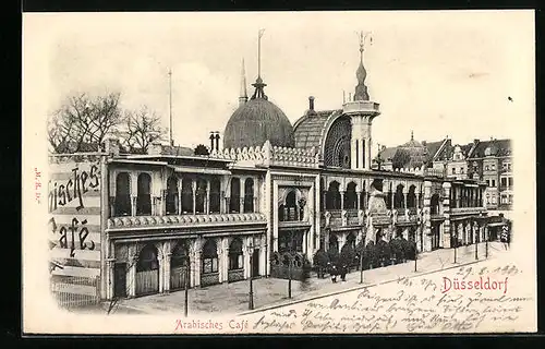 AK Düsseldorf, Strassenpartie mit Arabischem Café