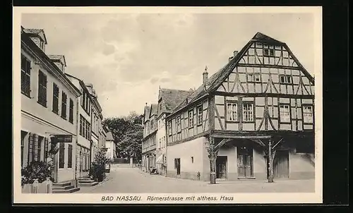 AK Bad Nassau, Römerstrasse mit althessischem Haus