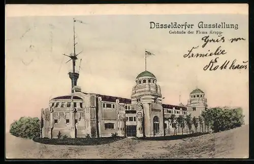 AK Düsseldorfer Ausstellung, Gebäude der Firma Krupp