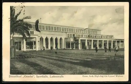 AK Grosse Ausstellung Düsseldorf 1926, Sporthalle und Ladenstrasse