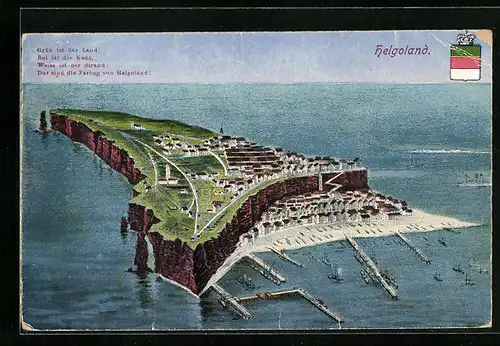 AK Helgoland, Totalansicht der Insel aus der Vogelschau