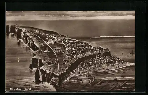 AK Helgoland, Gesamtansicht mit Blick auf den Hafen