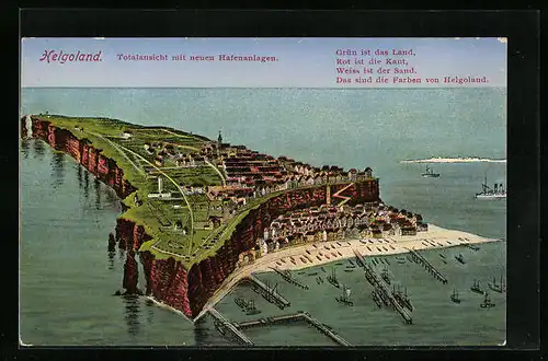 AK Helgoland, Totalansicht mit neuen Hafenanlagen