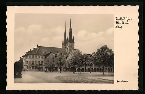 AK Saalfeld i. Thür., Markt mit Kirche